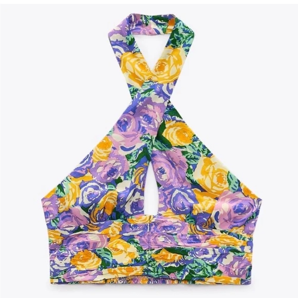 Zara Floral Halter Crop Top